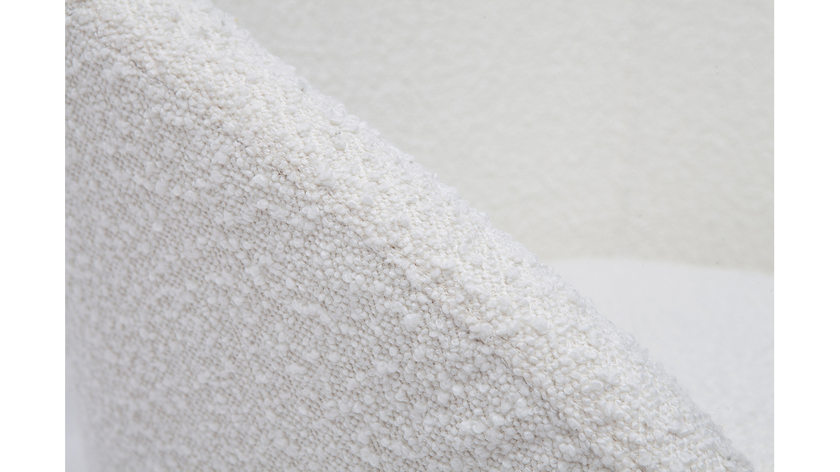 Fauteuil design blanc en tissu effet laine bouclée et pieds en metal noir OLIVIA