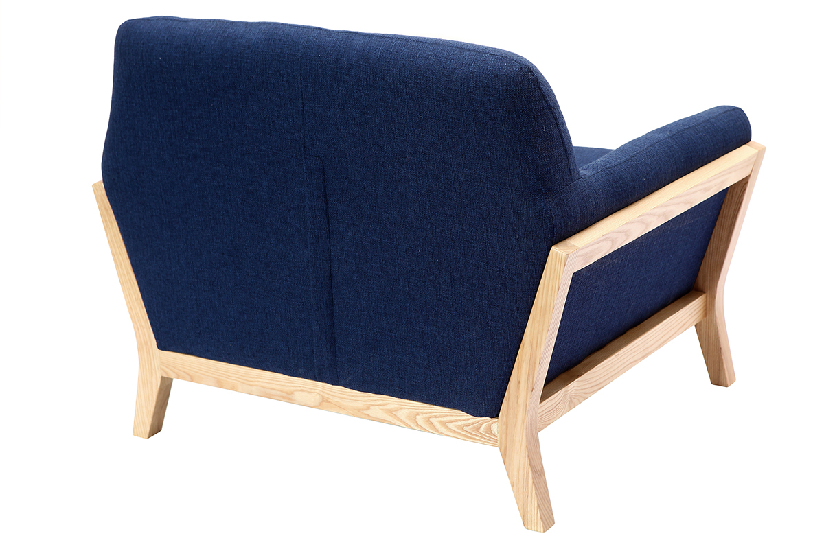 Fauteuil design bleu fonc� pieds bois YOKO