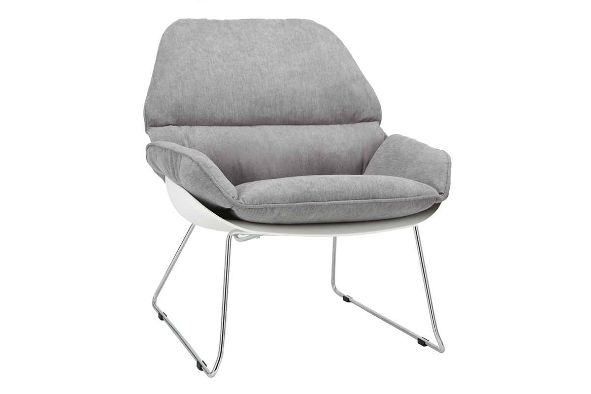 Fauteuil design coque blanche et tissu gris KOKON
