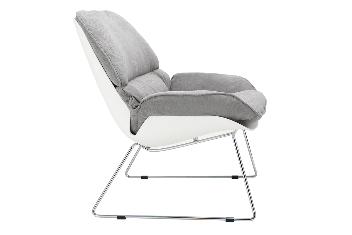 Fauteuil design coque blanche et tissu gris KOKON