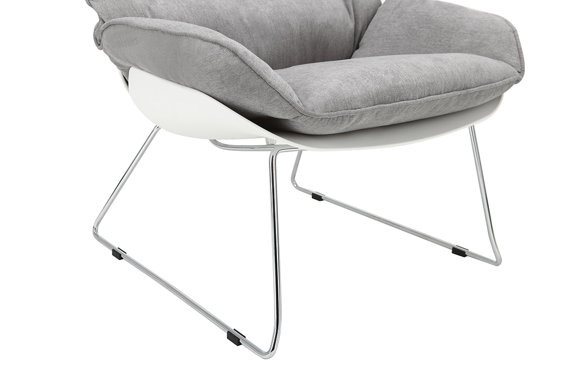 Fauteuil design coque blanche et tissu gris KOKON