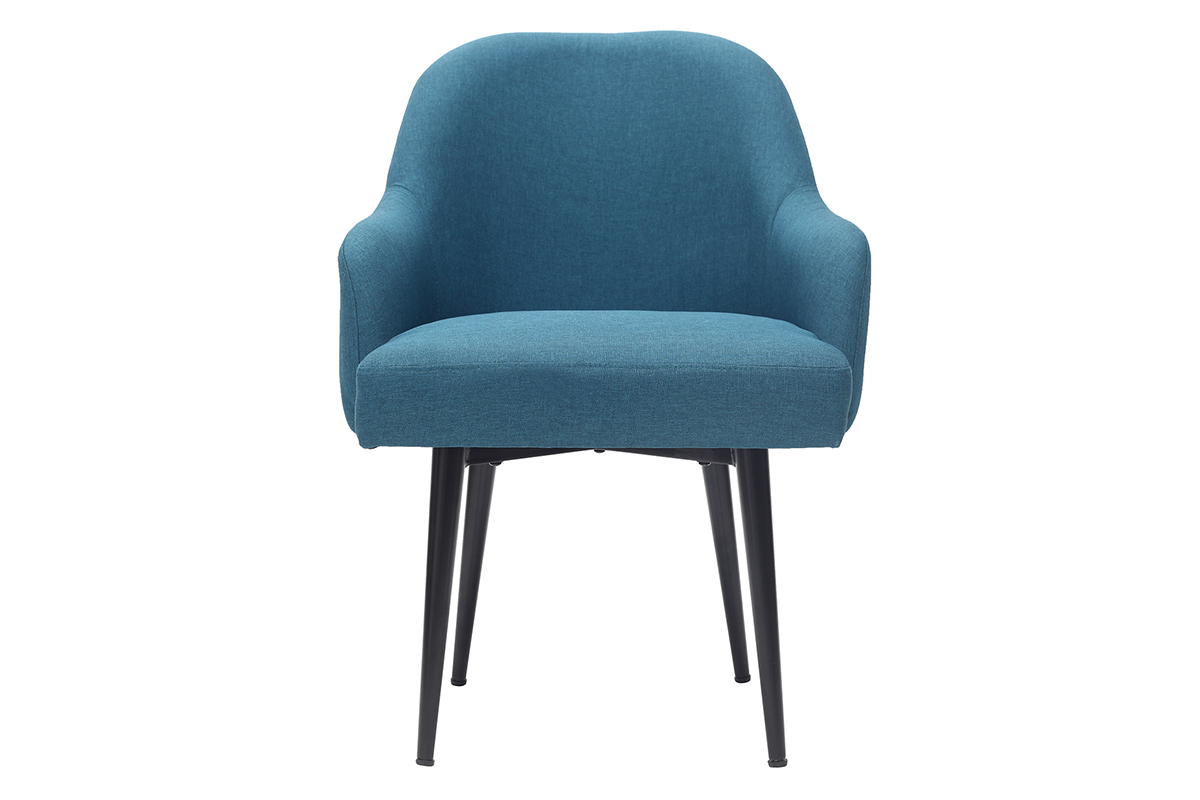 Fauteuil design en tissu bleu canard et pieds mtal noir AMON
