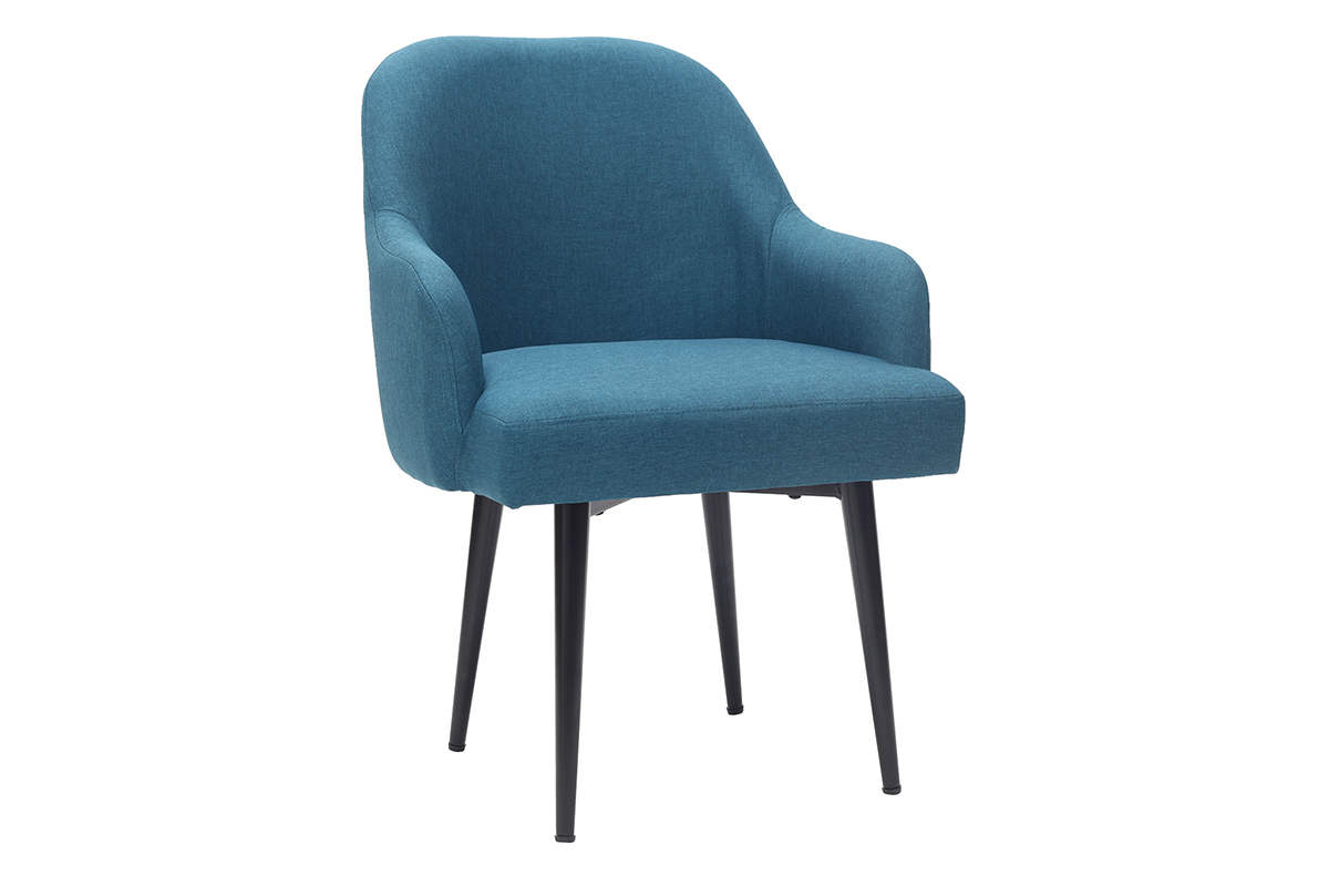 Fauteuil design en tissu bleu canard et pieds mtal noir AMON