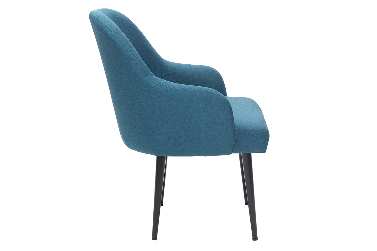 Fauteuil design en tissu bleu canard et pieds mtal noir AMON