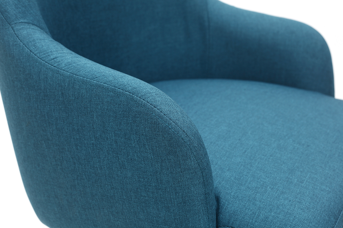 Fauteuil design en tissu bleu canard et pieds mtal noir AMON