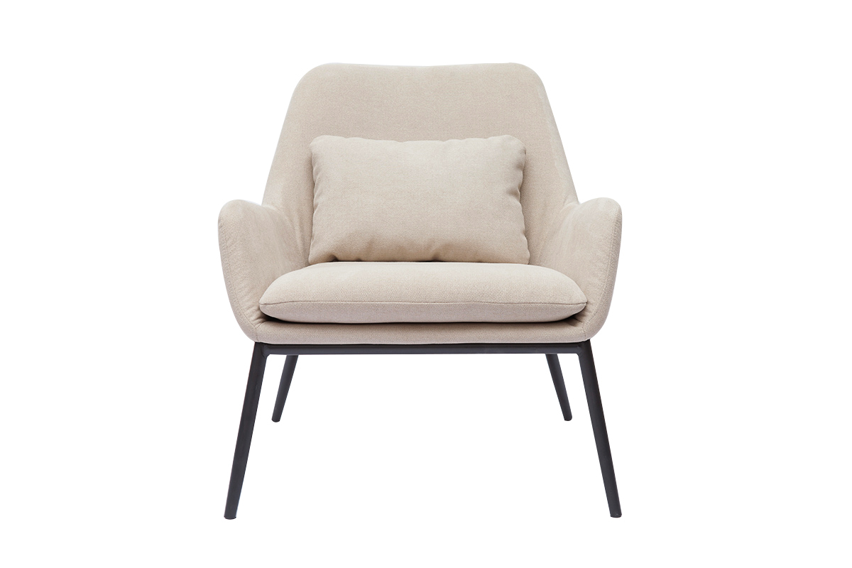 Fauteuil design en tissu effet velours beige et mtal noir MAXINE