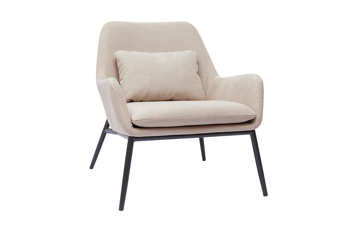 Fauteuil design en tissu effet velours beige et mtal noir MAXINE