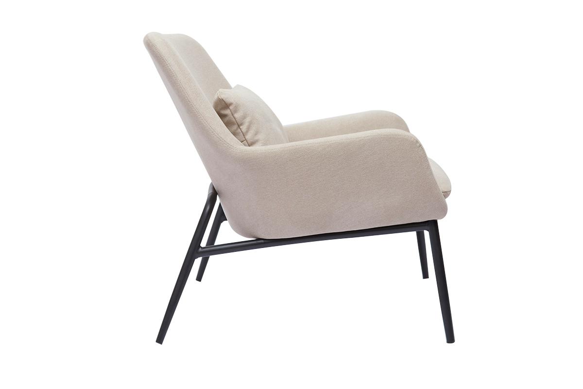 Fauteuil design en tissu effet velours beige et mtal noir MAXINE