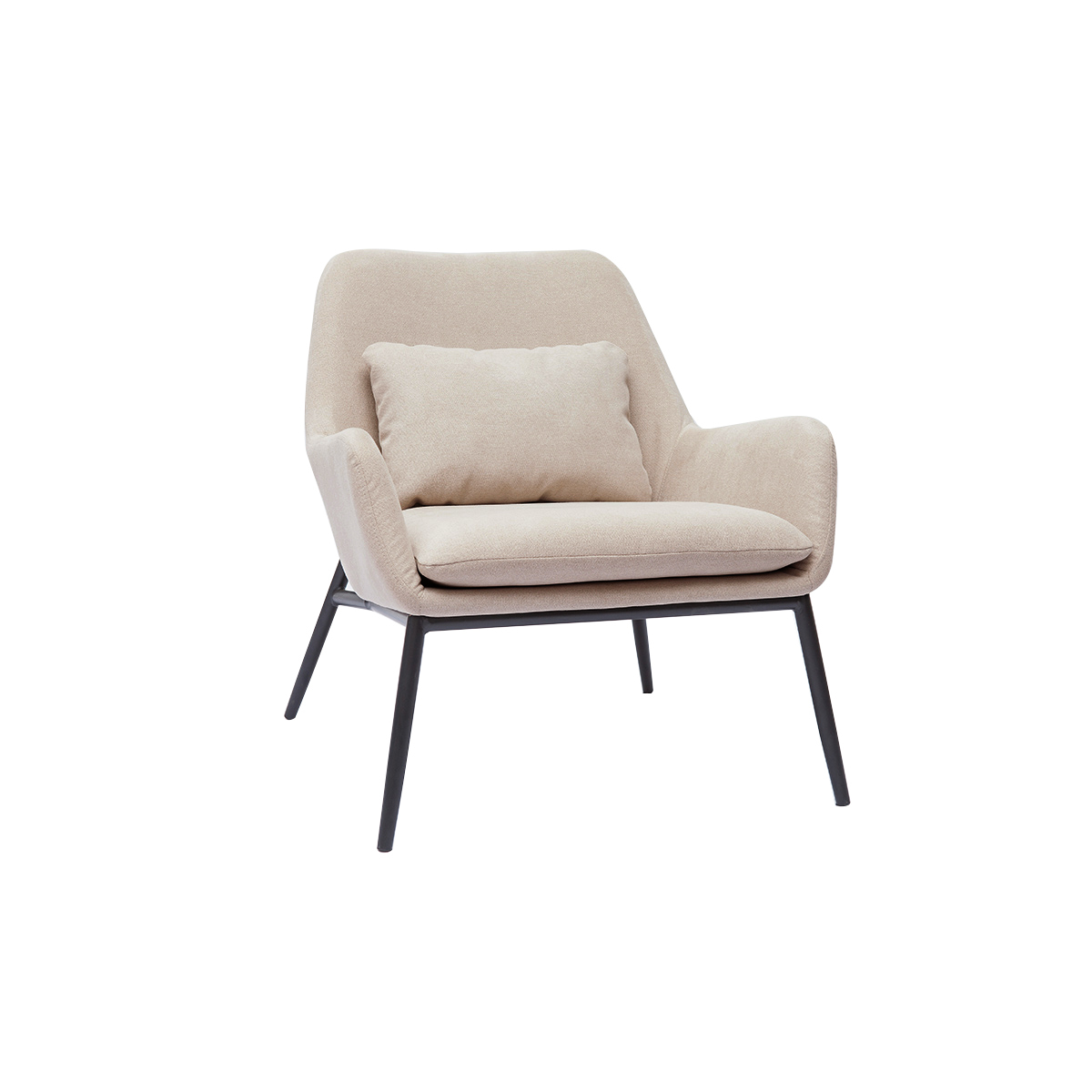 Fauteuil design en tissu effet velours beige et métal noir MAXINE