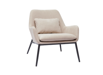 Fauteuil design en tissu effet velours beige et métal noir MAXINE