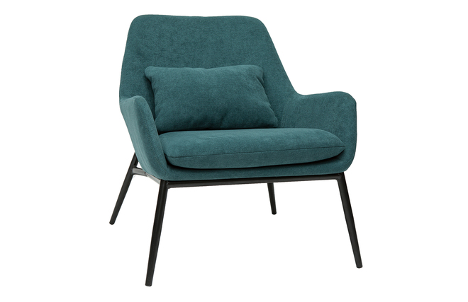Fauteuil design en tissu effet velours bleu canard et métal noir MAXINE