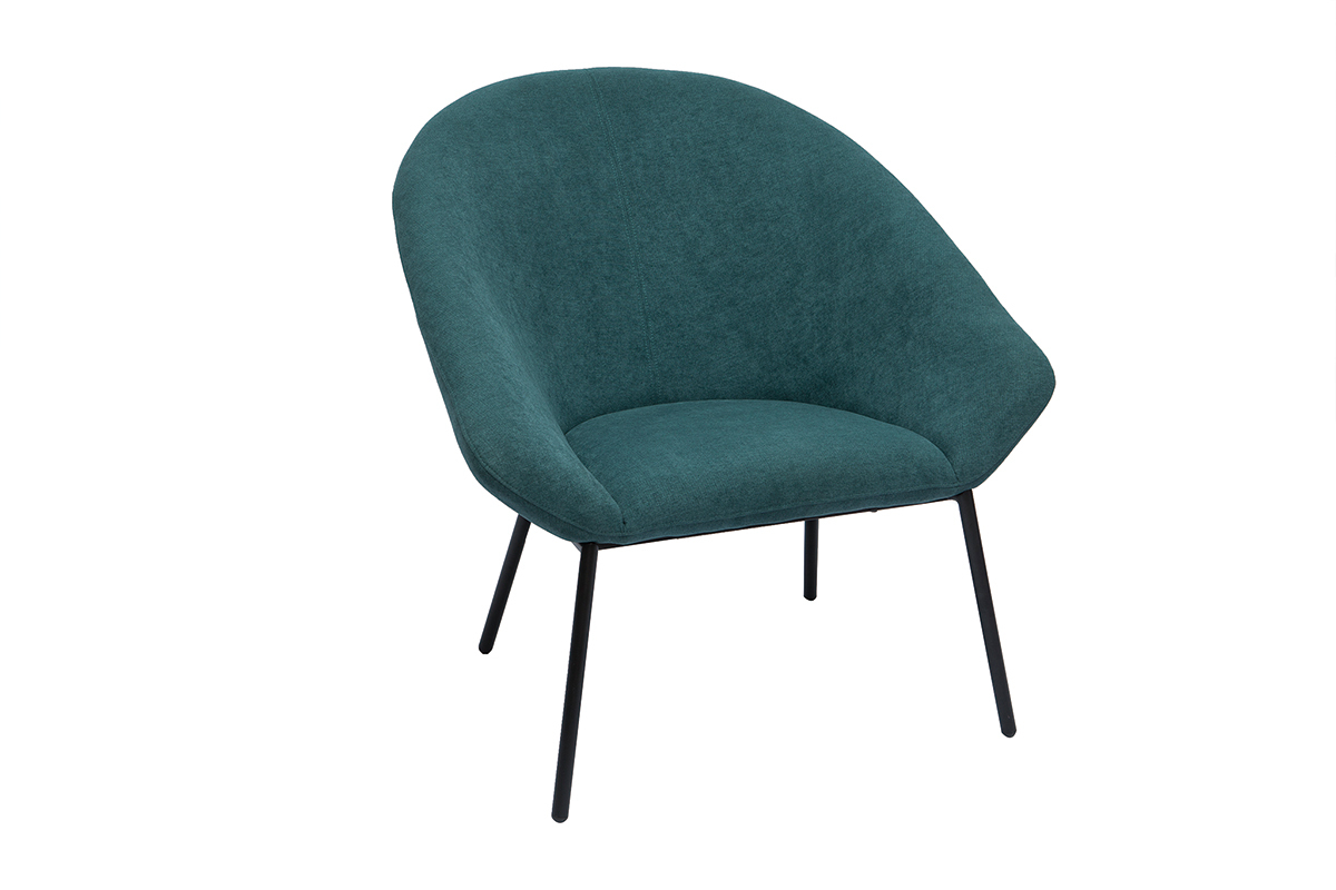 Fauteuil design en tissu effet velours bleu p�trole et m�tal noir KOK