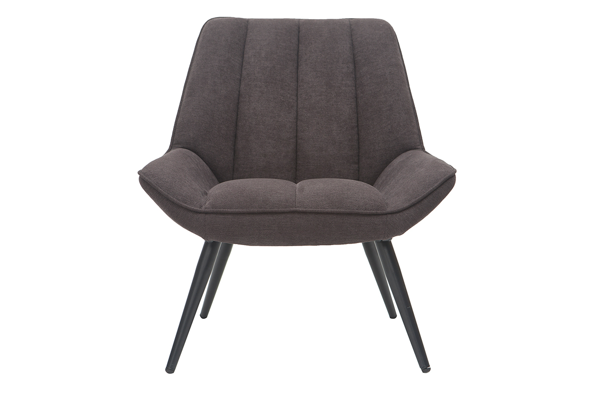 Fauteuil design en tissu effet velours gris fonc� et m�tal noir BILLIE