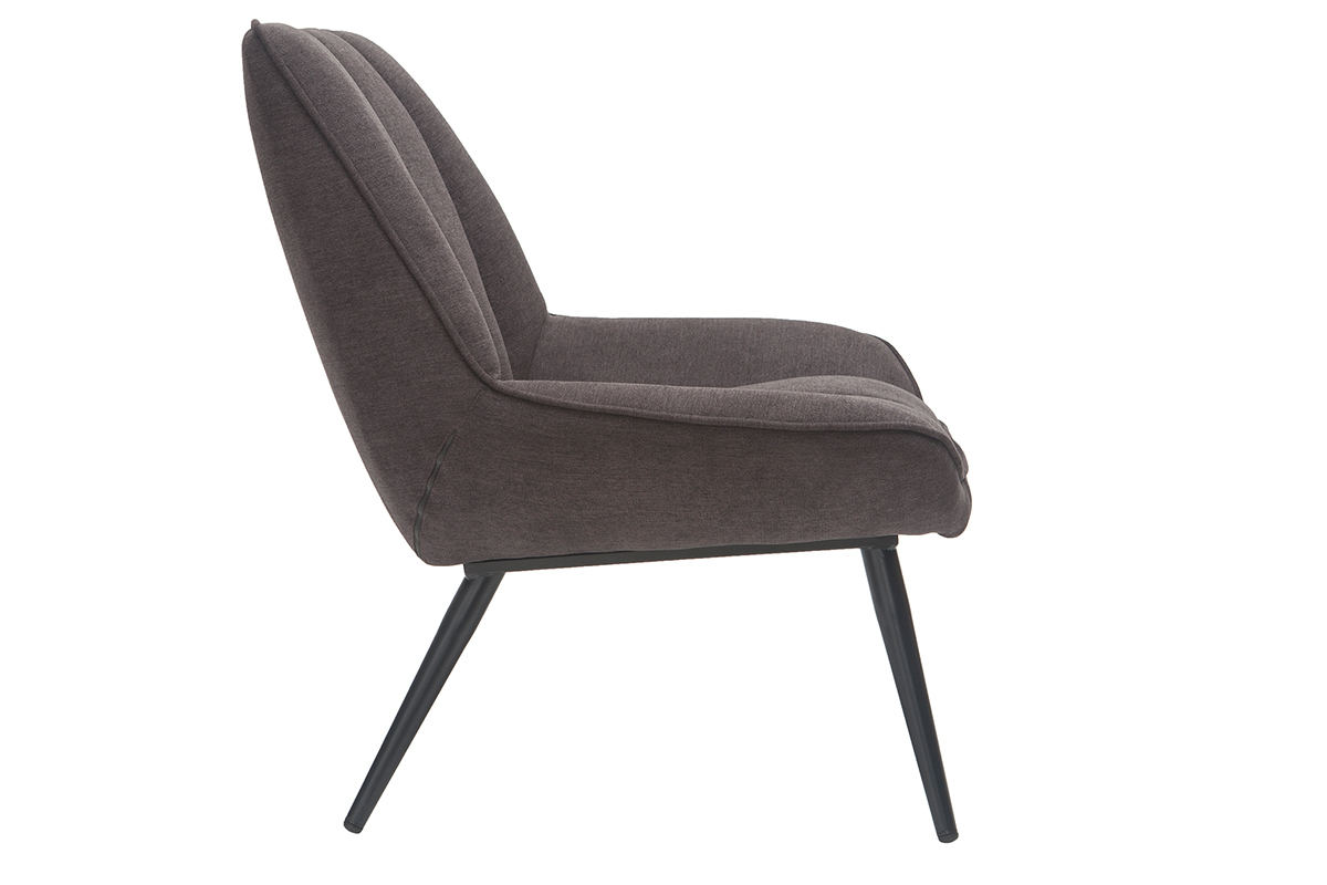 Fauteuil design en tissu effet velours gris fonc� et m�tal noir BILLIE