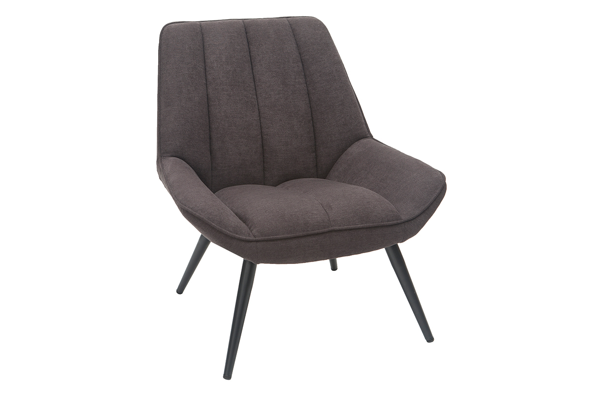 Fauteuil design en tissu effet velours gris fonc� et m�tal noir BILLIE