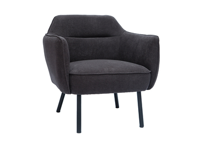 Fauteuil design en tissu effet velours gris foncé et métal noir LAURENS