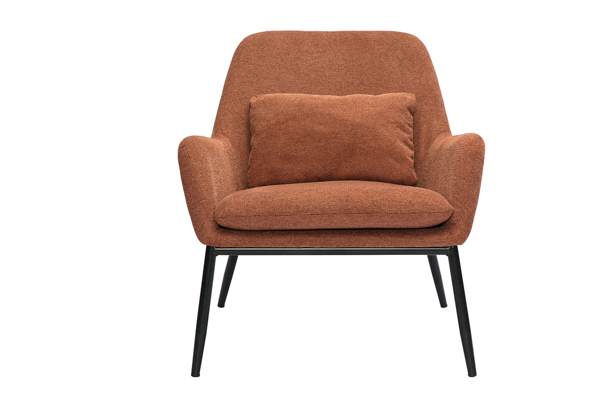 Fauteuil design en tissu effet velours terre brule et mtal noir MAXINE