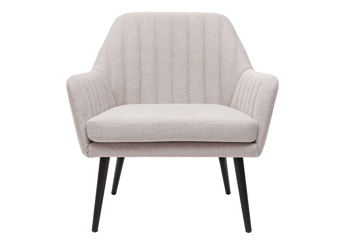 Fauteuil design en tissu effet velours textur beige et mtal noir GASTON