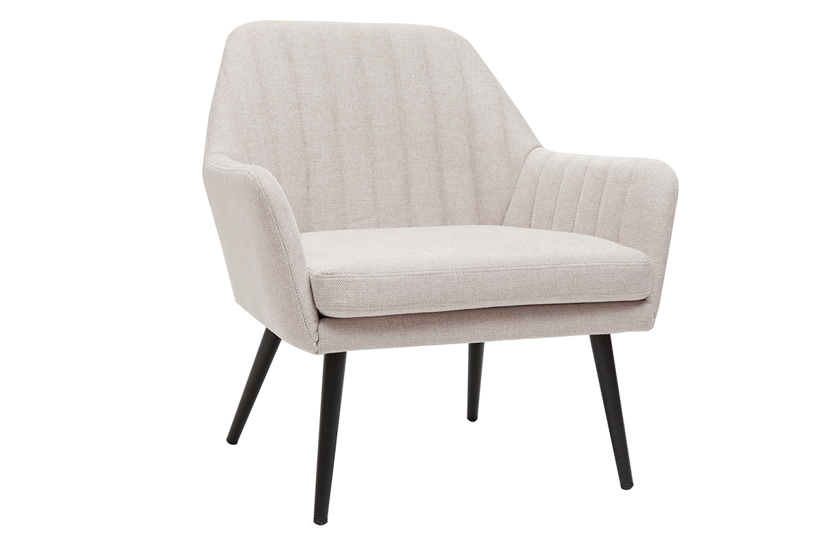 Fauteuil design en tissu effet velours textur beige et mtal noir GASTON