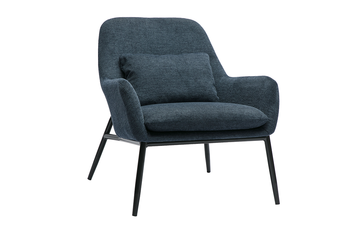 Fauteuil design en tissu effet velours bleu fonc et mtal noir
