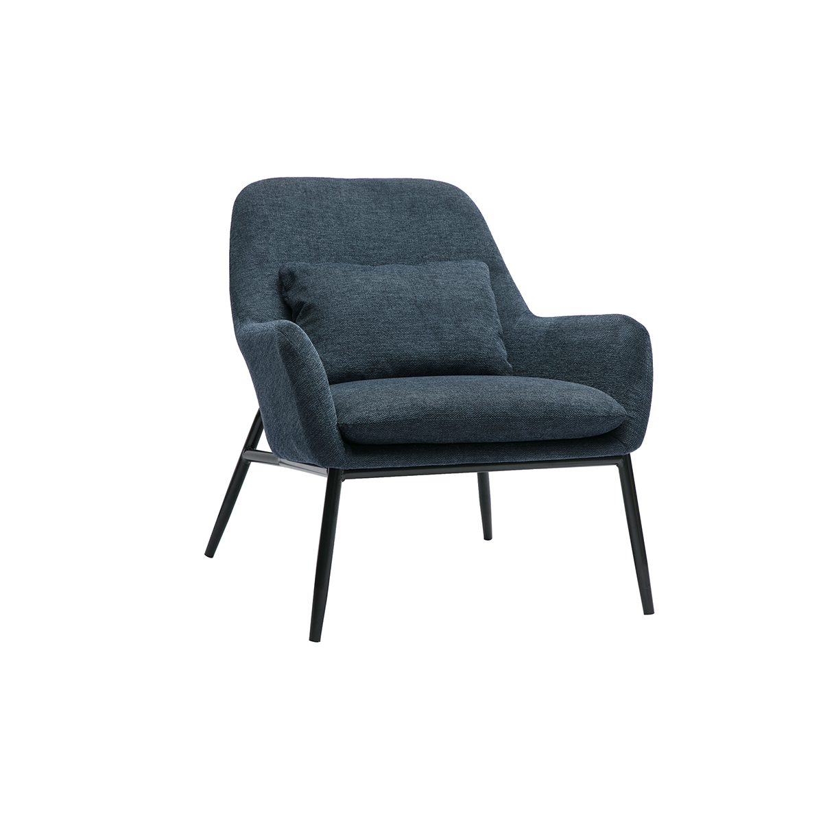 Fauteuil design en tissu effet velours texturé bleu foncé et métal noir MAXINE