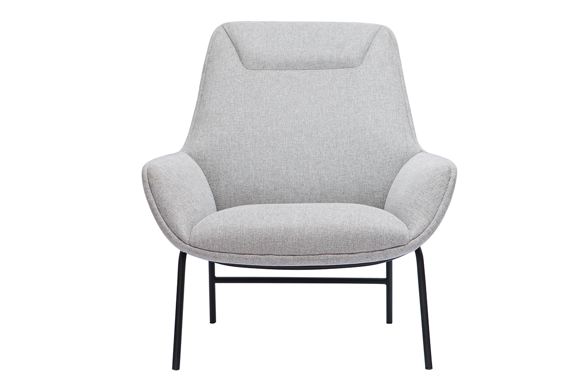 Fauteuil design en tissu effet velours textur� gris clair et m�tal noir MARCEAU