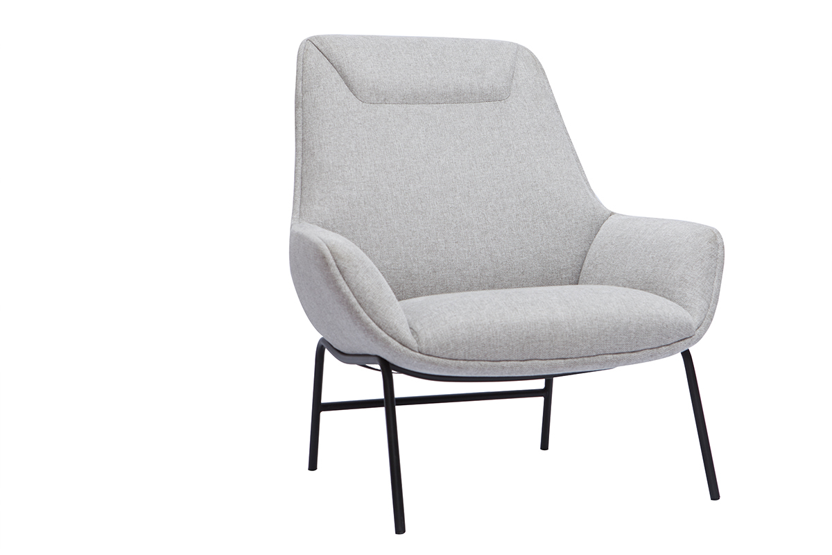 Fauteuil design en tissu effet velours textur� gris clair et m�tal noir MARCEAU