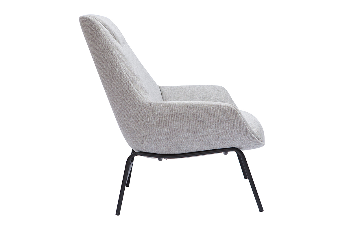 Fauteuil design en tissu effet velours textur� gris clair et m�tal noir MARCEAU