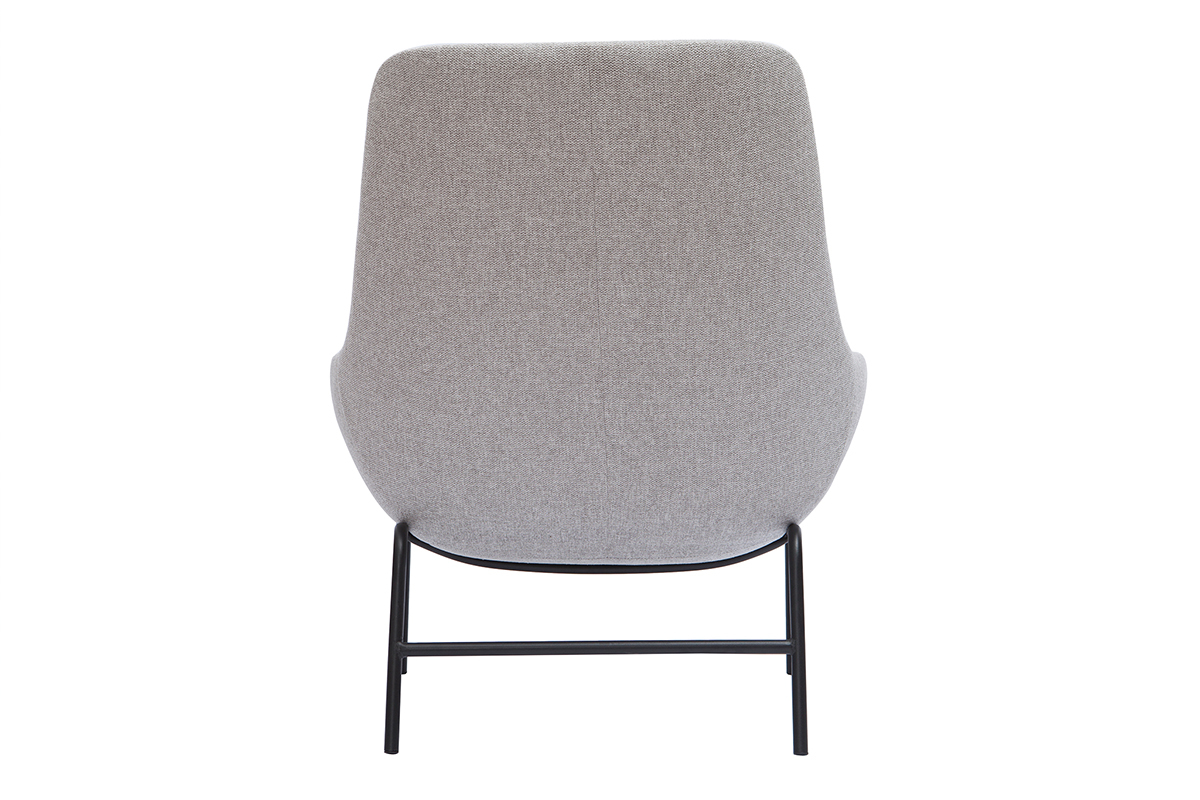 Fauteuil design en tissu effet velours textur� gris clair et m�tal noir MARCEAU