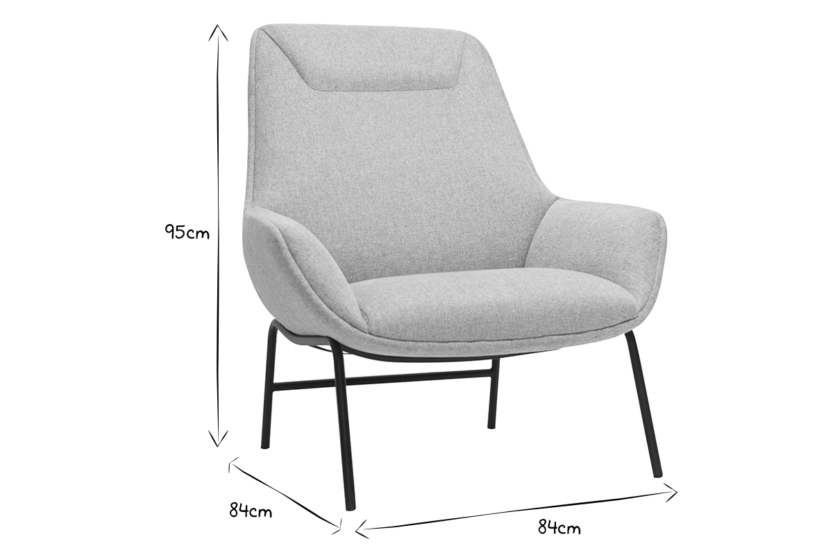 Fauteuil design en tissu effet velours textur� gris clair et m�tal noir MARCEAU