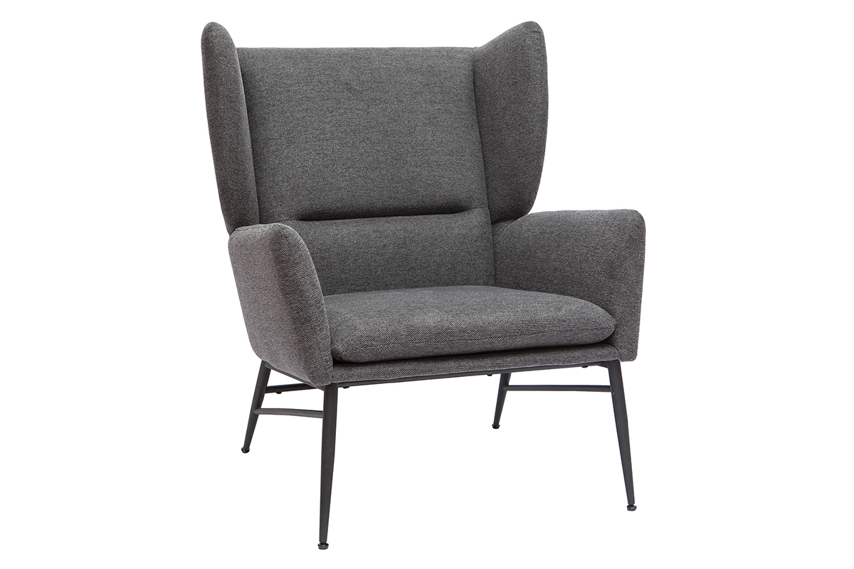 Fauteuil design en tissu effet velours textur� gris fonc� et m�tal noir COME