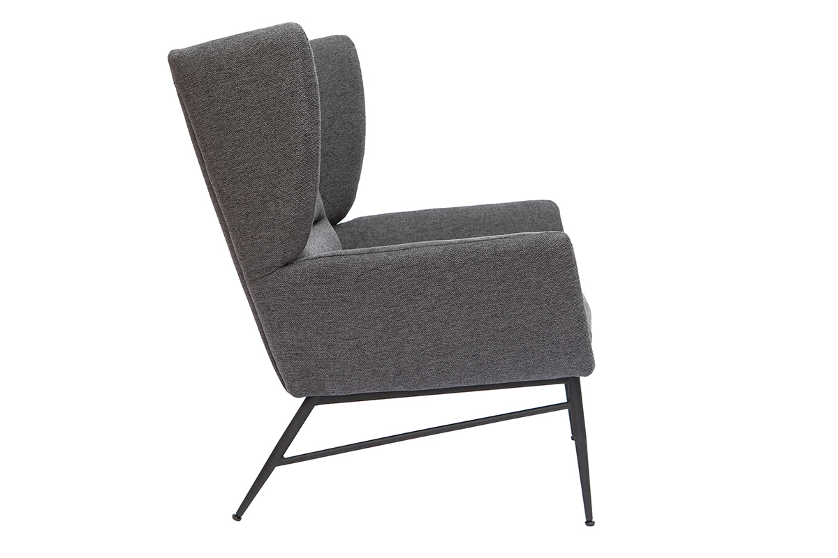 Fauteuil design en tissu effet velours textur� gris fonc� et m�tal noir COME