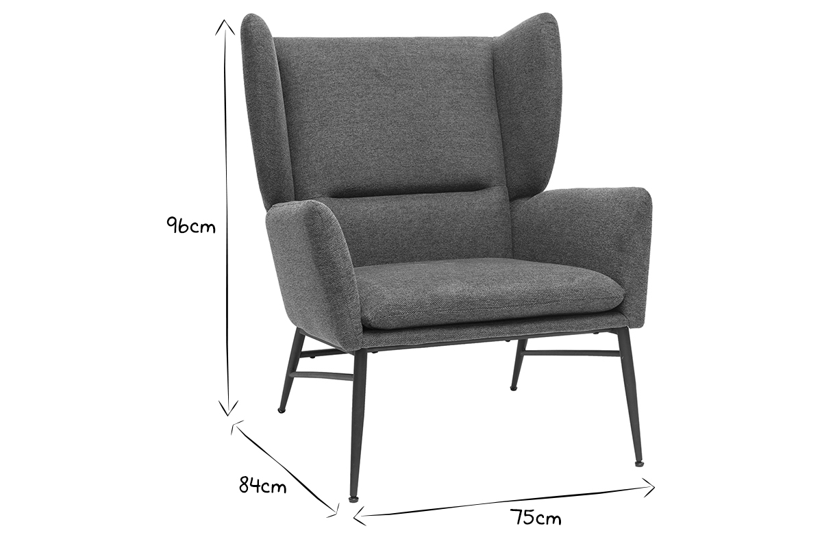 Fauteuil design en tissu effet velours textur� gris fonc� et m�tal noir COME