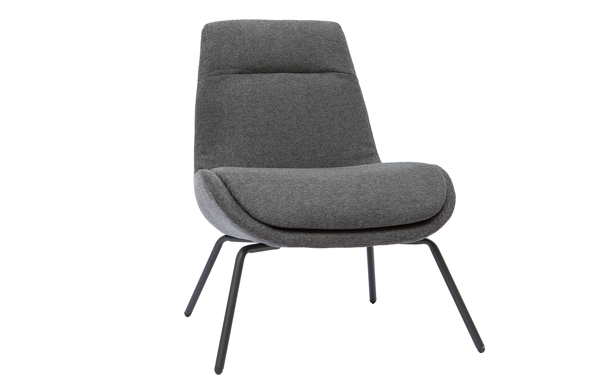 Fauteuil design en tissu effet velours textur gris fonc et mtal noir GILLY