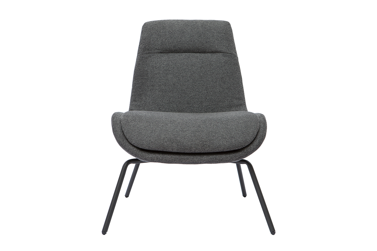 Fauteuil design en tissu effet velours textur gris fonc et mtal noir GILLY