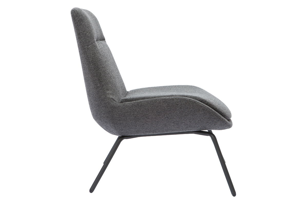Fauteuil design en tissu effet velours textur gris fonc et mtal noir GILLY