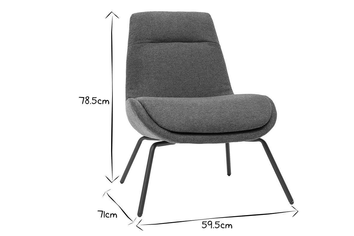Fauteuil design en tissu effet velours textur gris fonc et mtal noir GILLY