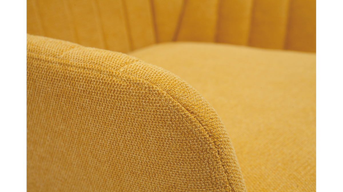 Fauteuil design en tissu effet velours texturé jaune moutarde et métal noir GASTON