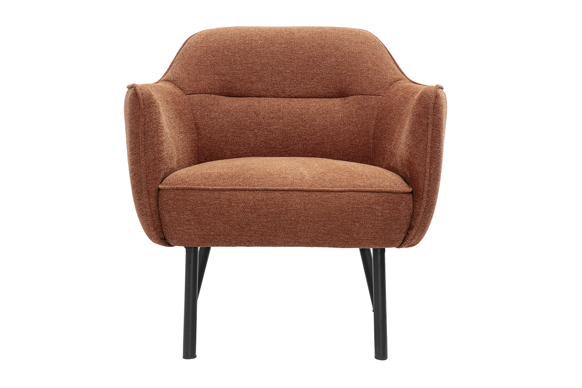 Fauteuil LAURENS en tissu effet velours terre brle, mtal noir