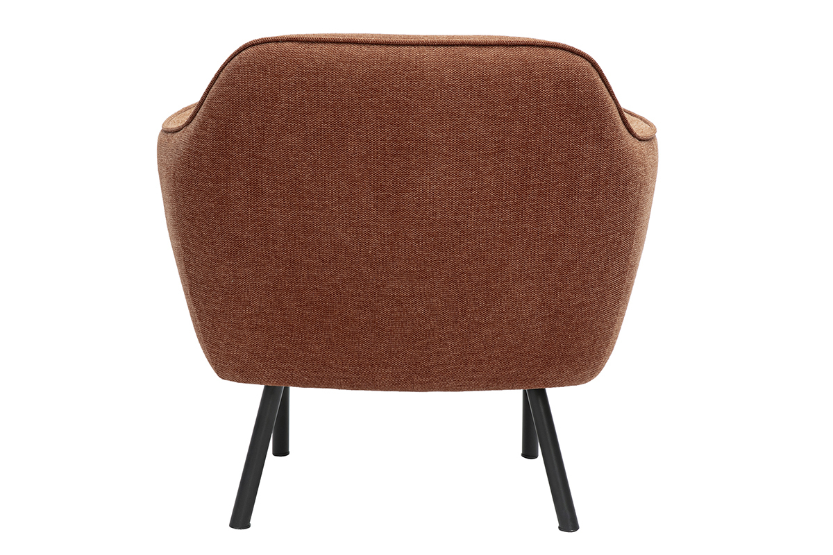 Fauteuil design en tissu effet velours terre brle et mtal noir
