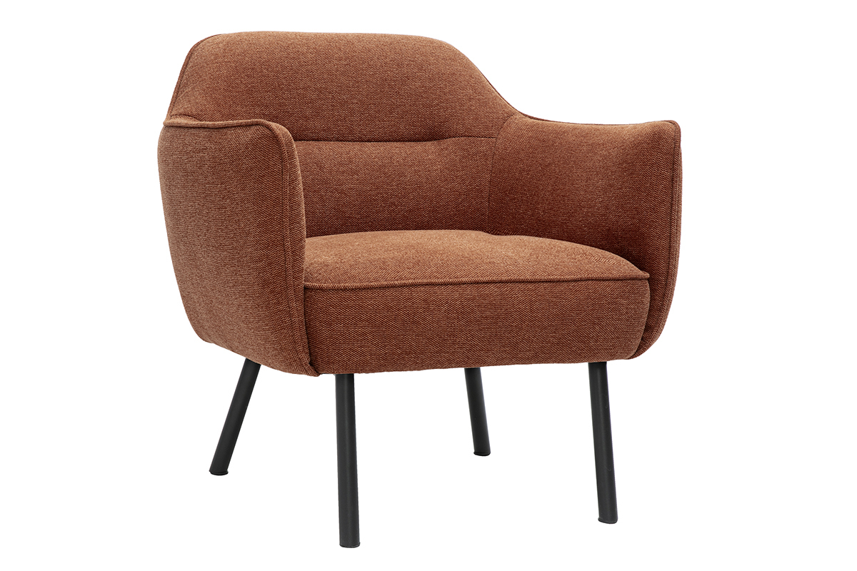 Fauteuil LAURENS en tissu effet velours terre brle et mtal noir.