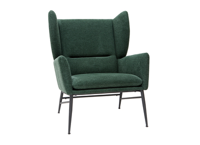 Fauteuil design en tissu effet velours texturé vert et métal noir COME