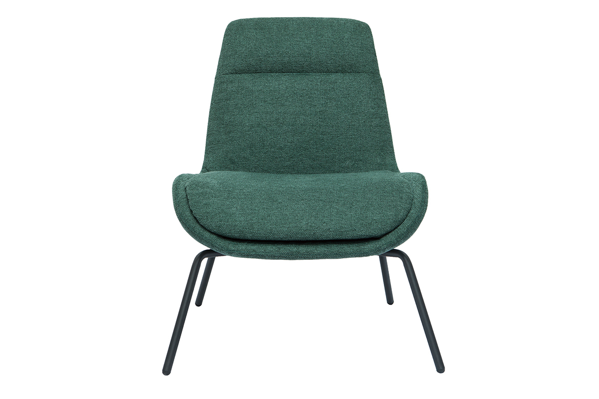 Fauteuil design en tissu effet velours textur� vert et m�tal noir GILLY