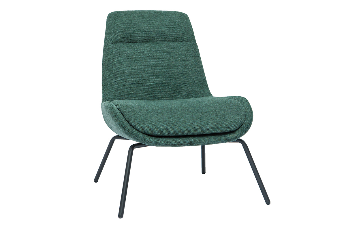 Fauteuil design en tissu effet velours textur� vert et m�tal noir GILLY