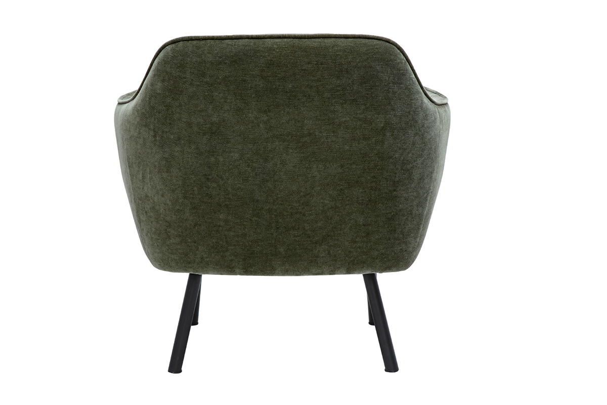 Fauteuil en tissu effet velours vert kaki avec structure en mtal noir LAURENS