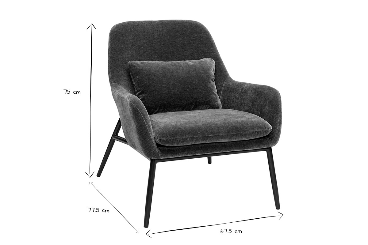 Fauteuil design en tissu vert kaki et mtal noir MAXINE avec dimensions