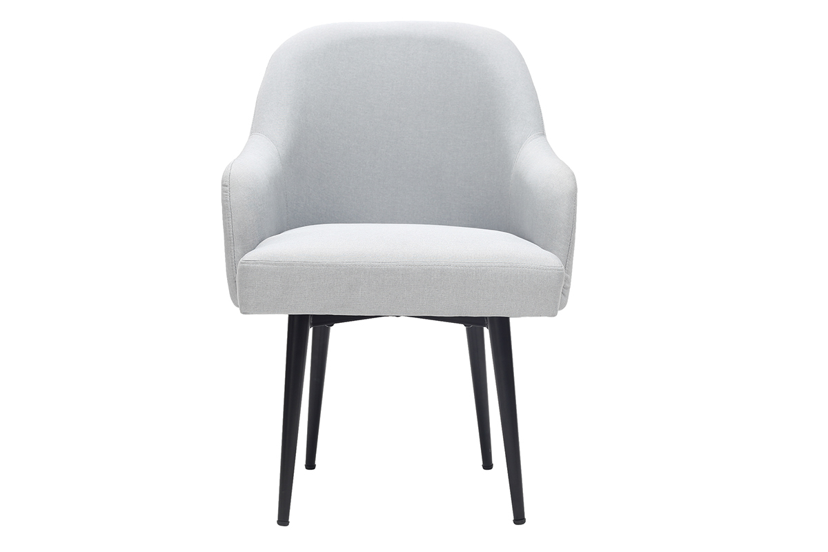 Fauteuil design en tissu gris clair et pieds mtal noir AMON