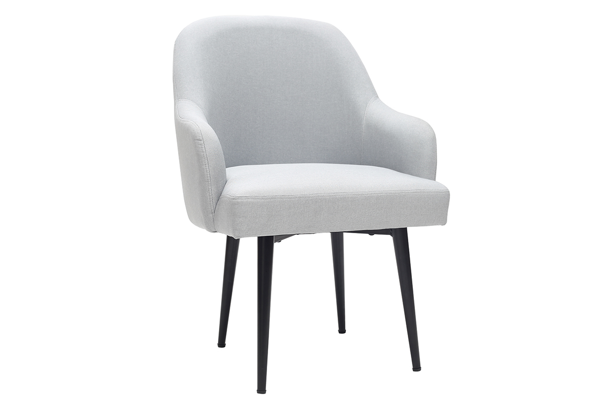 Fauteuil design en tissu gris clair et pieds mtal noir AMON
