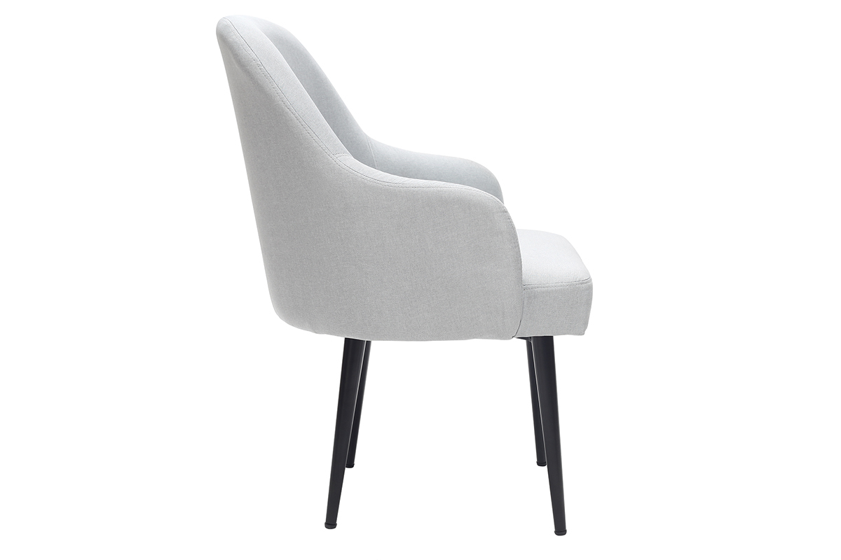 Fauteuil design en tissu gris clair et pieds mtal noir AMON