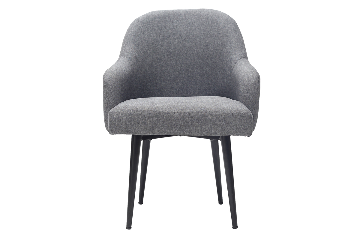 Fauteuil design en tissu gris fonc et pieds mtal noir AMON